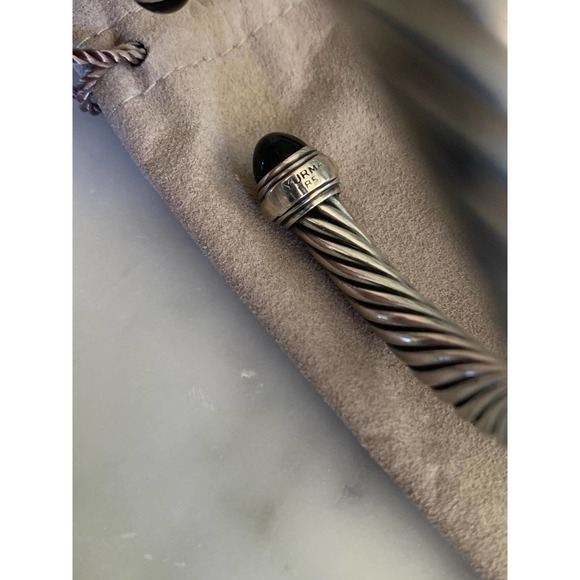 David Yurman Two-Toned Silver & 14k Gold & Black Onyx 7mm Cable Bracelet - Picture 4 of 7